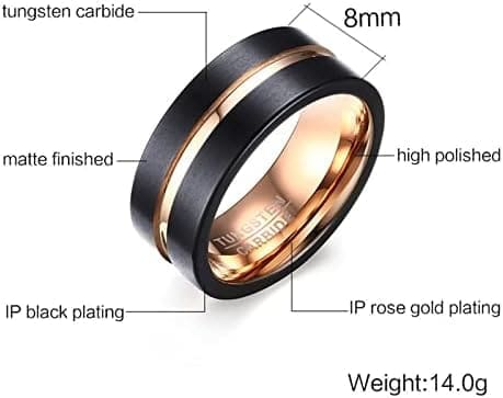 KnSam Anillos de compromiso para hombre, 8 mm, de tungsteno cepillado, para hombre, color negro, Tungsteno, Sin circonitas - Imagen 6