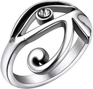 FaithHeart Anillo Ojo de Horus Acero Inoxidable 316L de Mujeres Joyería Egpicia Talla 7 Anillo Delgado de Compromiso de Novias Amuleto Talismán