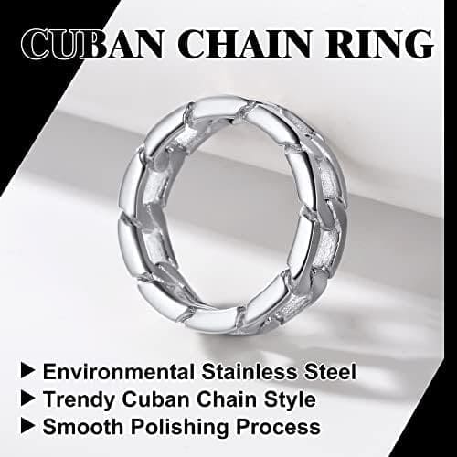 Richsteel Anillos Trenzados de Cadenas Cuabanas Color Platino/Dorado/Gris/Negro, Tallas 14.5-32.5 - Imagen 2