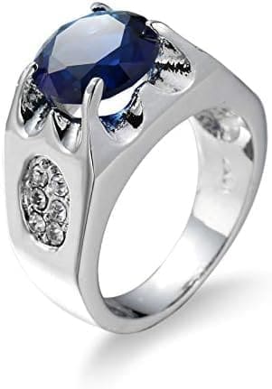 Banemi Anillos de Plata de Mujer, Regalos de Parejas Anillos Azul Oval Zirconia Cúbica Chapado en Plata Joyería de Playa para Mujeres Niñas Talla 12-22