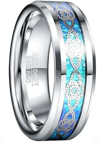 GALANI Anillo de tungsteno celta azul de 8 mm para hombre y mujer, borde biselado, anillo de confianza, anillos de compromiso para él, talla 54 a 67