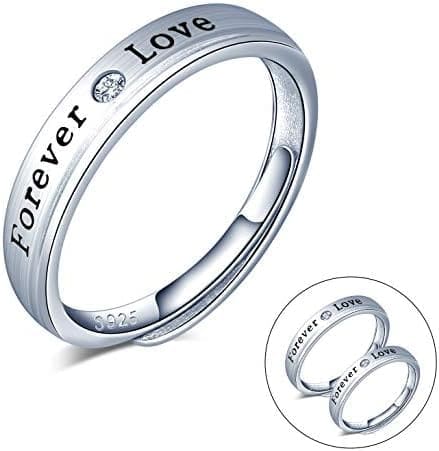 CPSLOVE Anillo de plata de ley 925 para pareja, anillos de boda, incrustaciones circón"forever love", tamaño ajustable, Anillo de compromiso - Imagen 2