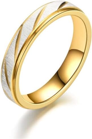 CHENSS Anillo de Pareja de Acero de Titanio Patrón de Onda de Oro Anillo Infinito de Boda Hombres y Mujeres Regalo de joyería de Compromiso