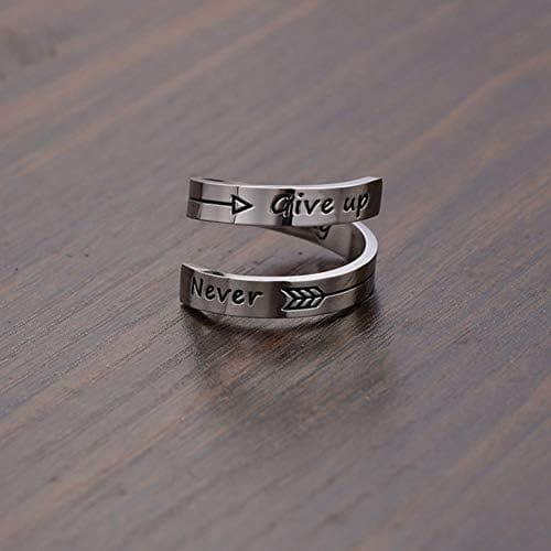 NewChiChi Anillo Inspirador, Anillos de Acero Inoxidable Grabados Keep Going,Joyería de Anillo Ajustable para Hombres y Mujeres - Imagen 5