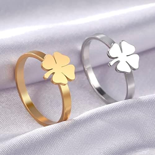 LIKGREAT Anillos de Trébol de Cuatro Hojas para Mujeres Niñas Anillos del Día de San Patricio Anillo de Trébol en Forma de Corazón Amuleto de la Buena Suerte Joyería de Acero Inoxidable - Imagen 6