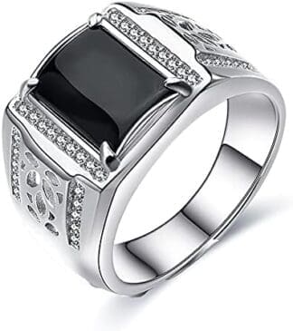 JIANGXIN Solitario para Hombre Anillo plata ley de Compromiso clásico de Bodas con Ágata negra,hecho a mano joyería única para Hombre?mejor regalo con Hermosa Caja de Regalo
