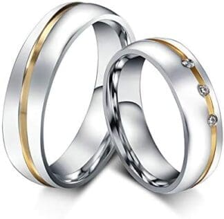 ANAZOZ Anillo 1 PC Anillos Compromiso Parejas Anillo de Acero Inoxidable Anillo Mujer Anillo Hombre Anillo Oro Plata Anillo Circonita Blanca