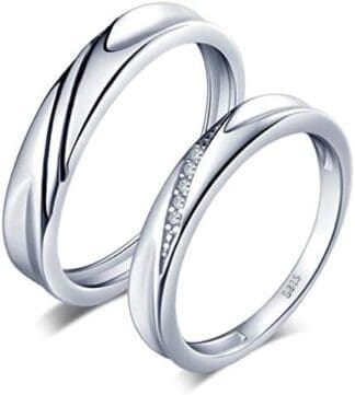 Infinite U Simple Wave de plata de ley 925 con circonita cúbica para parejas, anillo de compromiso, para aniversario. Tamaño: 15,40-20,02 mm