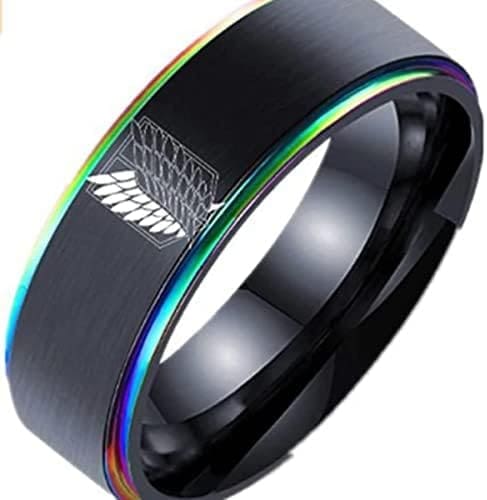 YAHOYA 8mm Anime en Titán Astilla Negro Alas de Anillo de Acero Inoxidable Alas De Libertad Bandera Anillos de Dedo para Hombres Mujeres Joyería Anime Fans - Imagen 5