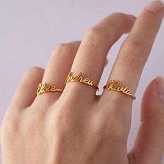 CXWK Anillos con Nombre Personalizados Hechos a Mano para Amantes Anillos de Compromiso de Color Dorado Personalizados de Acero Inoxidable para Mujeres Hombres Joyería de Navidad