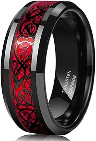 Zakk Anillos para hombre y mujer, carburo de tungsteno, negro, rojo, verde, 8 mm de ancho, dragón, anillos de compromiso, alianzas de boda, anillos de amistad