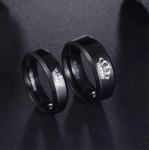 Juego de 2 anillos de corona negros para parejas, él y ella, de acero inoxidable, para compromiso, boda, ajuste cómodo - Imagen 5