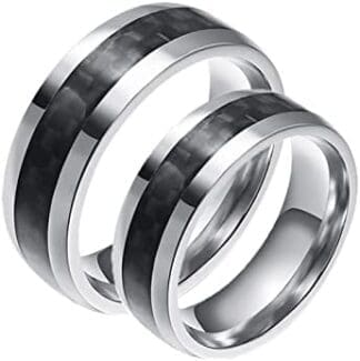 Homxi Anillo Pareja,Anillos Personalizado Anillos de Parejas Acero Inoxidable Plata Negro Anillo Fibra de Carbono 8MM Anillos Compromiso Pareja