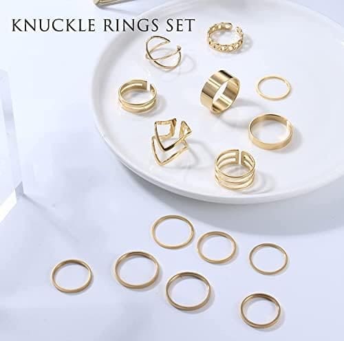 Adramata 15PCS Anillos para Nudillos de Oro y Plata para Mujer apilables Anillos de Acero Inoxidable para Mujer Conjunto de Anillos apilables de Moda Conjunto de Anillos Medios - Imagen 6
