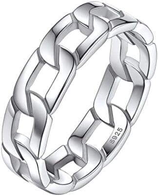 FaithHeart Anillo Simple de Cadena para Hombres Mujeres Plata de Ley 925 Anillo de Eslabones Redondos Joyería Hip Hop para Parejas Anillos de Compromiso