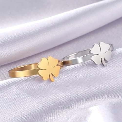 LIKGREAT Anillos de Trébol de Cuatro Hojas para Mujeres Niñas Anillos del Día de San Patricio Anillo de Trébol en Forma de Corazón Amuleto de la Buena Suerte Joyería de Acero Inoxidable - Imagen 5