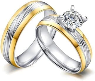 HCMA Nuevo Anillo de Compromiso de circonia cúbica Grande de Color Dorado a la Moda para Mujeres y Hombres, Anillo de Acero de Titanio, joyería al por Mayor