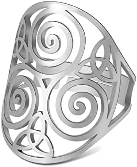 LIKGREAT Anillo Celta Triskele Triquetra Anillos Triskelion Anillo Celta Antiguo Nudo de Trinidad en Espiral Amuleto Ajustable GProtección Regalos de Joyería para Mujeres Navidad