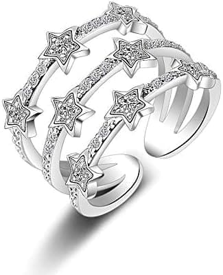 Anillos de Estrellas en Capas de Plata de Ley 925, Anillos de tamaño Ajustable for Mujeres (Color : Silver)