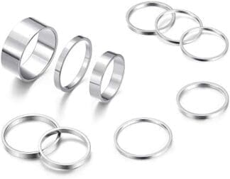 MILACOLATO Milacolato10 Piezas Juego de Anillos para Nudillos Anillo de Acero Inoxidable Anillos Simples Apilables para Dedos Lisos para Mujeres Anillos Lisos