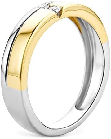 Orovi Anillo de mujer bicolor de oro amarillo y oro blanco de 0,06 quilates con diamante de 14 quilates (585) y diamantes brillantes - Imagen 3
