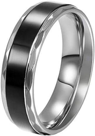 JewelryWe Par de Anillos de Alianzas Acero Inoxidable de Parejas, Anillos de Compromiso Sencillos diseño Negro Plateado, Retro Vintage para San Valentín