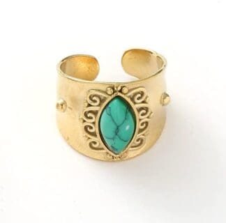 TRAGLO Anillo de Acero Inoxidable para Mujer, Anillos Abiertos de Esmalte de Piedra Natural Turquesa, Anillo Ancho de Color Dorado, joyería Femenina Vintage Bohemia