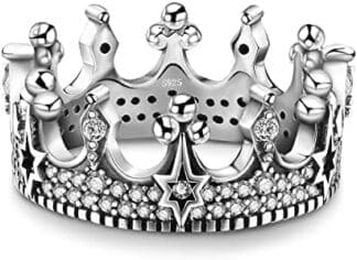 JewelryPalace Gótico Anillo Plata Mujer de Corona con Estrella de Seis Puntas, Tiara Anillo Promesa con Circonita, Vintages Anillos Niña Plata de Ley 925 con Piedra Preciosa, Joyas de Mujer