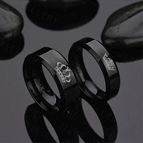 Juego de 2 anillos de corona negros para parejas, él y ella, de acero inoxidable, para compromiso, boda, ajuste cómodo - Imagen 4