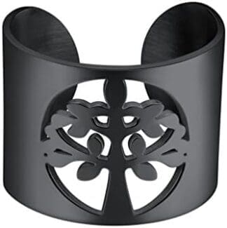 PROSTEEL Anillo de Arbol de Vida Hueca Ajustable de Acero Inoxidable para Hombre, Dorado/Negro/Plateado