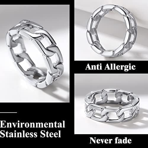 Richsteel Anillos Trenzados de Cadenas Cuabanas Color Platino/Dorado/Gris/Negro, Tallas 14.5-32.5 - Imagen 4