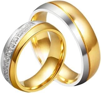 ANAZOZ Anillo 1 Pcs Anillo Pareja Oro,Anillo Acero Inoxidable Anillo Compromiso Anillo de Parejas Anillo Mujer Oro Anillo Hombre Oro