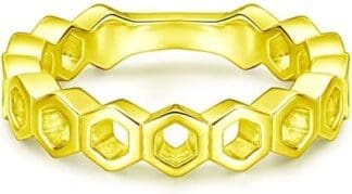 Banemi Anillos Grandes Mujer, Tous Anillo Plata Hexágono Regalo de Pareja de Anillo de Aniversario de Boda Talla 9,5-22