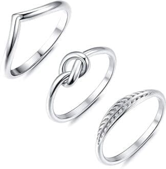 FIOROYAL 3 Piezas Anillos Nudo de Amor Arrow Pluma Apilables para Mujer Niñas Acero Inoxidable Lindo Nudillos Pulgar Banda Anillos