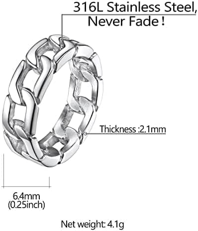 Richsteel Anillos Trenzados de Cadenas Cuabanas Color Platino/Dorado/Gris/Negro, Tallas 14.5-32.5 - Imagen 5