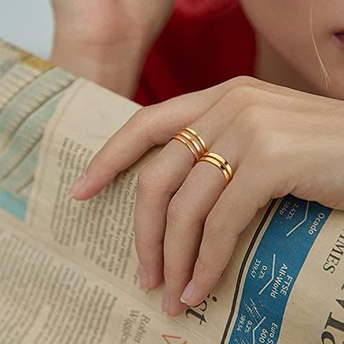 Adramata 15PCS Anillos para Nudillos de Oro y Plata para Mujer apilables Anillos de Acero Inoxidable para Mujer Conjunto de Anillos apilables de Moda Conjunto de Anillos Medios - Imagen 4