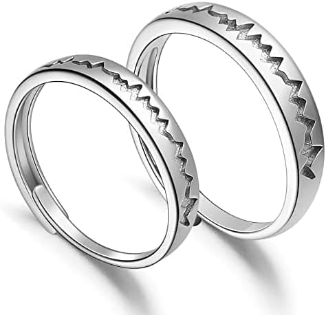 SHEGRACE Par de Anillos de Pareja en Plata de Ley 925 con Grabado Esmerilado y Anillos de Compromiso de Circonio 3A, Ajustables, Regalo para Amantes