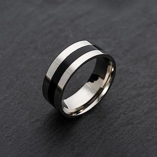 YAHOYA Anillos de acero inoxidable Anillos de boda clásicos de la alianza para mujeres Hombres Negro y color plata Color Anillos Pareja Joyería Promesa Banda - Imagen 2