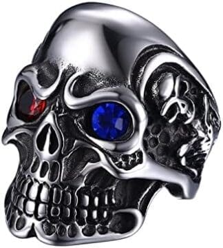 OIDEA Hombre - Mujer Anillos Cráneo Personalidad Acero Inoxidable Diamante Calavera Punk Rock Estilo Rojo Blanco 54 (17.2) ~ 70 (22.3), 14, Acero inoxidable