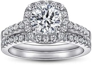 Banemi Anillos Mujer Tous, Alianzas Boda Plata Ley de 1.2ct Zirconia Pareja Anillo de Joyería 9,5-22