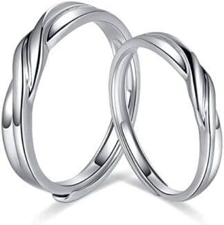 FANCIME Anillos Pareja de Plata de Ley 925 Chapada Oro Blanco y Anillos de Compromiso Joyas de Mujer hombre, Alianzas Boda Ajustables, Regalo para Amantes