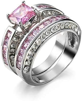 Banemi Anillos Mujer Elegantes, Regalo para Parejas Aniversario Rosado Forma Cuadrada Zirconia Cúbica Chapado en Plata Anillo de Compromiso para Novia Talla 12-22 - Imagen 2