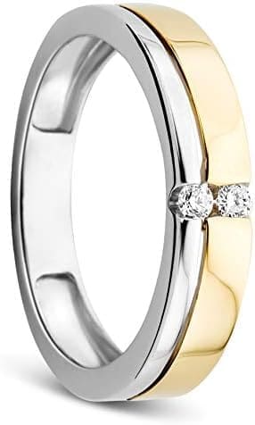 Orovi Anillo de mujer bicolor de oro amarillo y oro blanco de 0,06 quilates con diamante de 14 quilates (585) y diamantes brillantes