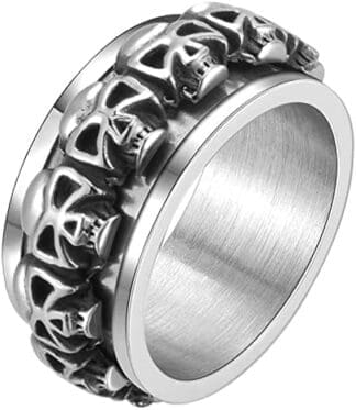 JewelryWe Anillo de Calavera para Hombre, Anillo de Hombre con Calavera Vintage Anillo Giratorio de Calavera de Acero Inoxidable Talla US#7-US#12