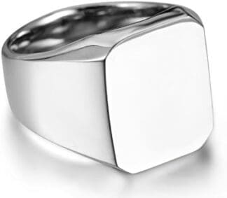 Flongo Anillos Hombre Acero Inoxidable, Anillos de Sello, Grande Alto Pulido, Anillos Biker Motorista Ciclismo, Estilo Punk Rock, Talla 17-27