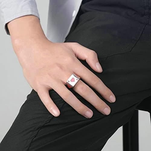 Daesar - Anillo Personalizado Nombre Anillos de Negro Hombre,Anillos Acero Inoxidable Hombre 14mm Póker A Anillos Hombre - Imagen 2