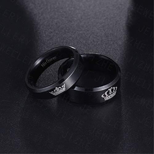 Juego de 2 anillos de corona negros para parejas, él y ella, de acero inoxidable, para compromiso, boda, ajuste cómodo - Imagen 3