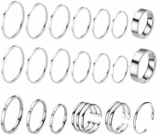 VELESAY 20 Piezas Acero Inoxidable Anillos para Mujeres Midi Apilable Anillos Nudillos Banda Anillos de Apilamiento 2MM Anillos de Nudillo Midi Banda Set Anillo