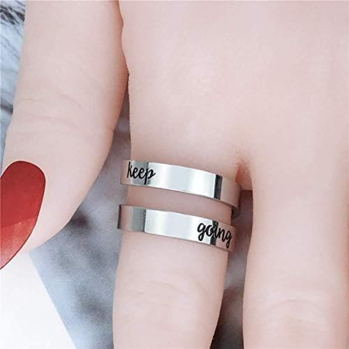 NewChiChi Anillo Inspirador, Anillos de Acero Inoxidable Grabados Keep Going,Joyería de Anillo Ajustable para Hombres y Mujeres - Imagen 4