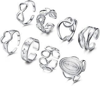 Chriscoco 8 Piezas Anillos Mujer Acero Inoxidable Anillos Plata/Oro Anillos Mujer Nudillos Anillos Juego Boho Ajustable Abierta Apilables Anillos